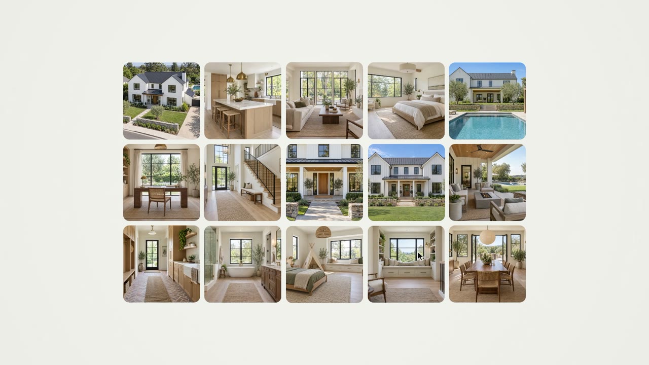 Fifteen photographs of one house in a grid